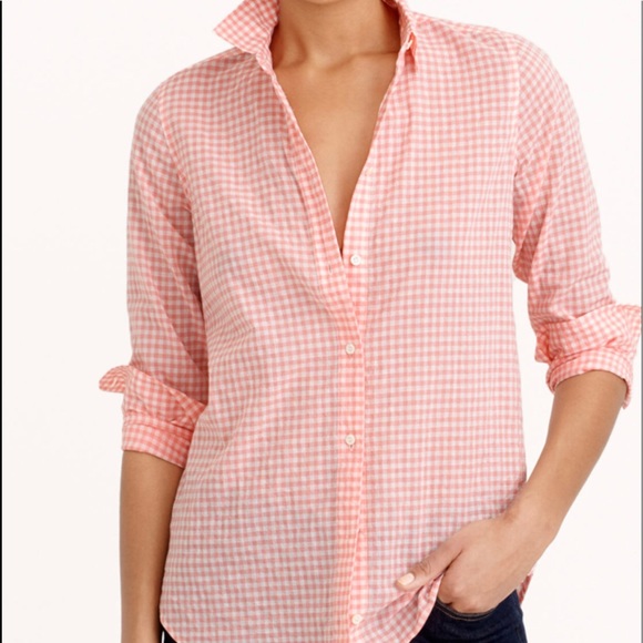 J. Crew Tops - J Crew Pink Gingham The Perfect Shirt Button Down